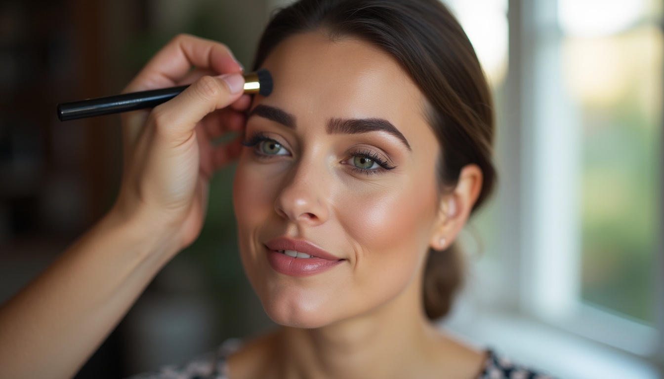 Femeie zambitoare cu sprancene powder perfect conturate și definite