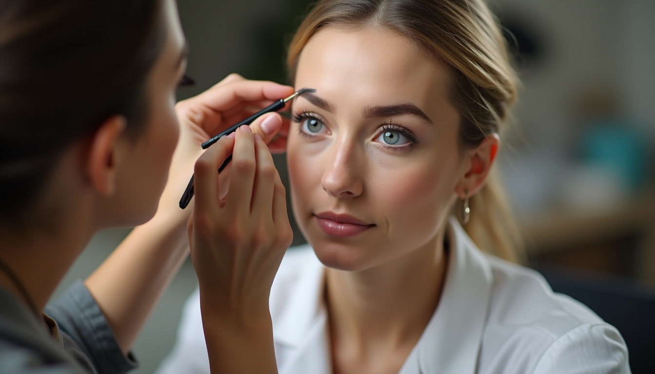 O femeie zâmbitoare cu sprâncene perfect conturate prin tatuaj fir cu fir, ilustrând un rezultat natural și estetic.