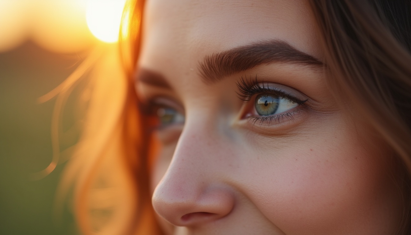 Femeie zâmbind, arătând sprâncenele perfect vindecate după micropigmentare, într-un mediu luminos de salon.